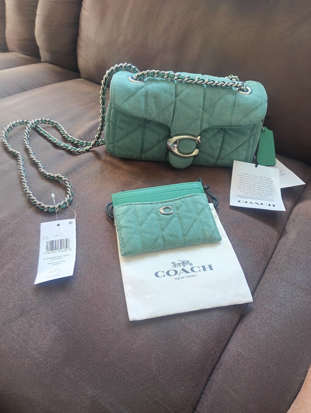 Coach Mint Green Quilted Chain Crossbody with Card Case